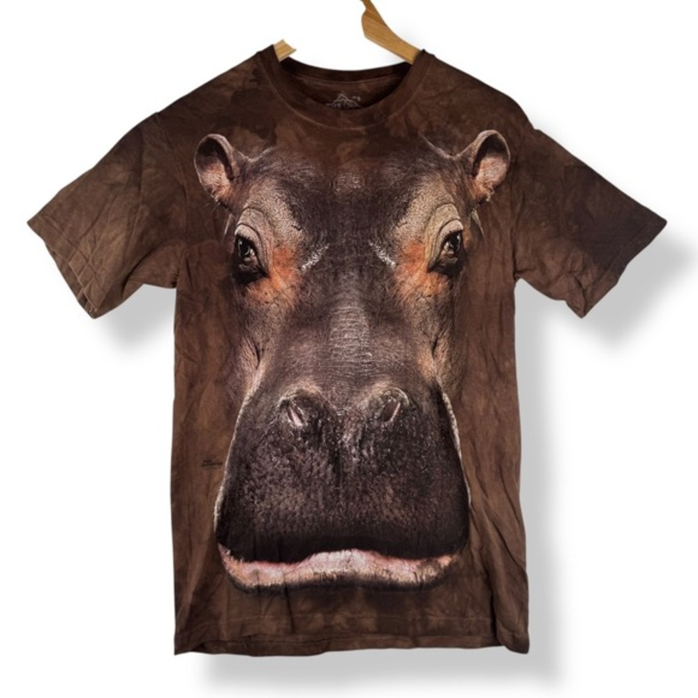 The Mountain Hippopotamus Face T Shirt Tie Dye Brown Size Small Hippo Animal